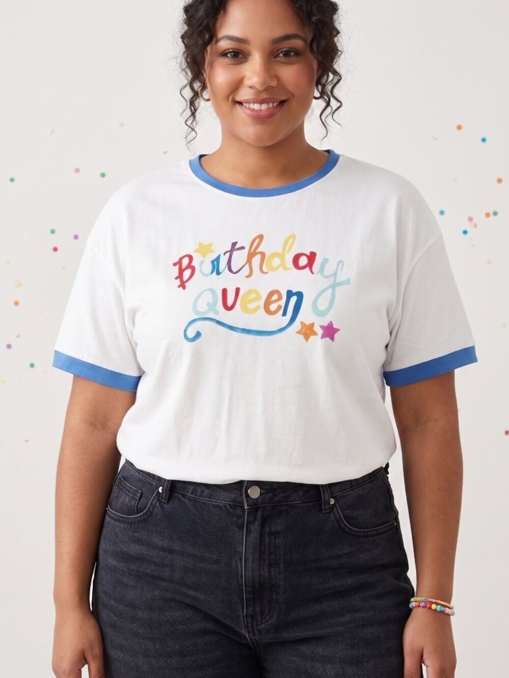 NWOT | Birthday Queen Colorful Font Short Sleeve Ringer Graphic Tee - XL